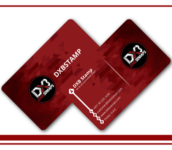 DXB Stamps branded business card, front and back