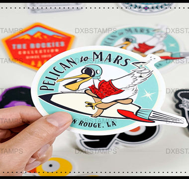 Custom die-cut vinyl stickers printed by DXBStamps