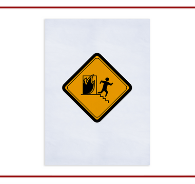 Orange fire-exit hazard warning sign with running figure icon