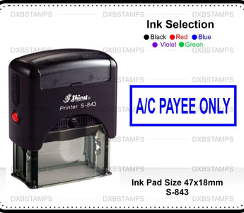 Self-inking office rubber stamp with an A/C PAYEE ONLY impression example