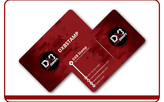 DXB Stamps branded business card, front and back