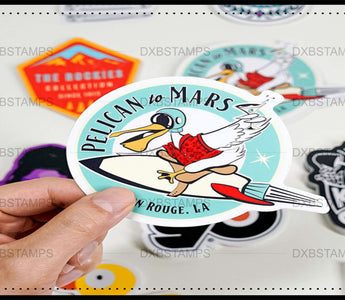 Custom die-cut vinyl stickers printed by DXBStamps