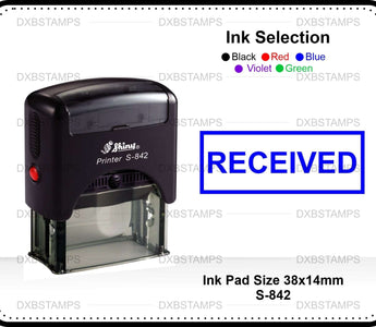 Self-inking office rubber stamp with a RECEIVED impression example
