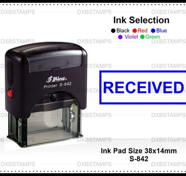 Self-inking office rubber stamp with a RECEIVED impression example