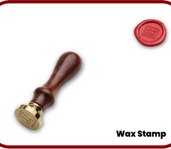 Wax seal stamp with wooden handle and red wax seal