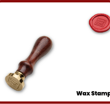 Wax seal stamp with wooden handle and red wax seal
