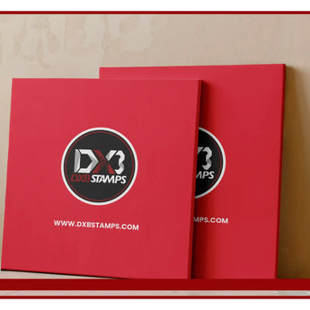 Red DXB Stamps DX3 Folder with Black Logo for Cotton Canvas Printing