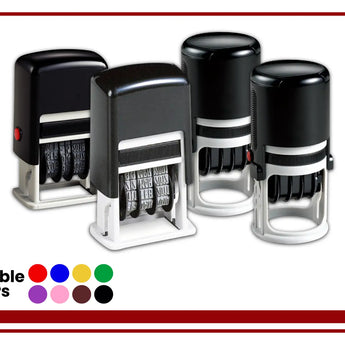 Black self-inking stamp set with multi-color inks for Ras Al Khor business logos