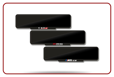 Black rectangular car air fresheners with red and white text, popular brand bmw