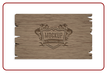 Wooden mockup with engraved old engraving logo on a white background