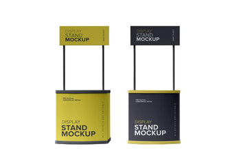 Yellow and black display stand mockup with a sleek, modern design.